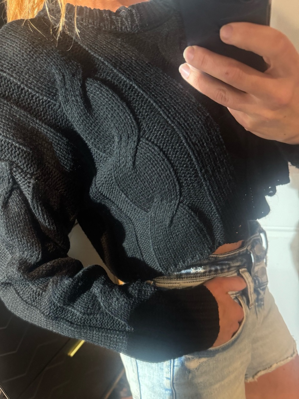 Forever 21 Black Cable-Knit Crewneck Sweater
